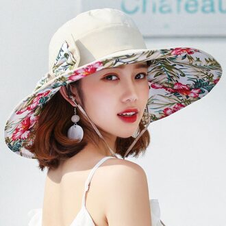 Vrouwen Meerdere Kleur Hoed Zomer Super Grote Rand Zonnehoed Afdrukken Hoed Uv Bescherming Wind Touw Vaste Strand hoed Opvouwbare 6