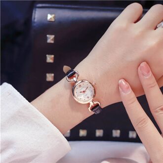Vrouwen Meisje Eenvoudige Quartz Horloge Pu Lederen Band Mini Dunne Wijzerplaat Horloges EIG88 zwart