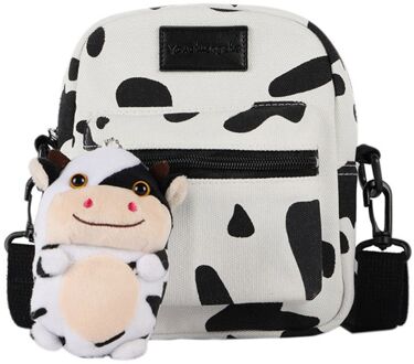 Vrouwen Meisjes Cartoon Koe Print Schouder Crossbody Bag Lady Tote Satchel Purse zwart