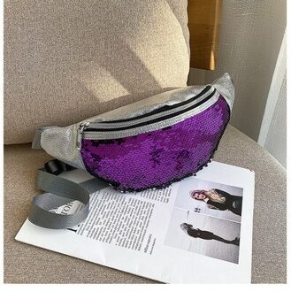 Vrouwen Meisjes Fanny Pack Shiny Sequin Taille Heup Tas Met Verstelbare Riem Vrouwelijke Mode Taille Packs Paars