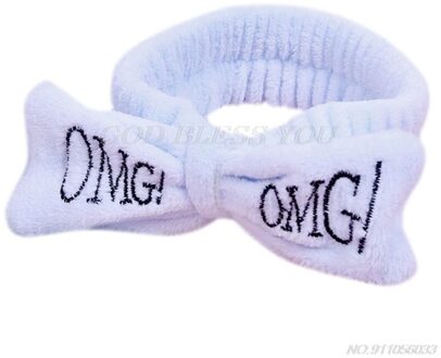 Vrouwen Meisjes Spa Brede Hoofdband Leuke Strik Omg Brieven Geborduurde Haarband Elastische Make Flanel Tulband D18 20 Blauw