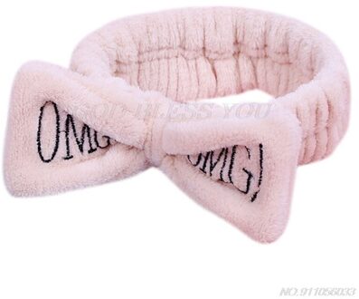 Vrouwen Meisjes Spa Brede Hoofdband Leuke Strik Omg Brieven Geborduurde Haarband Elastische Make Flanel Tulband D18 20 Donker Kaki