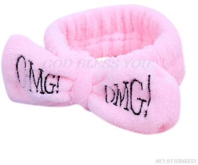 Vrouwen Meisjes Spa Brede Hoofdband Leuke Strik Omg Brieven Geborduurde Haarband Elastische Make Flanel Tulband D18 20 Roze