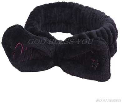 Vrouwen Meisjes Spa Brede Hoofdband Leuke Strik Omg Brieven Geborduurde Haarband Elastische Make Flanel Tulband D18 20 zwart