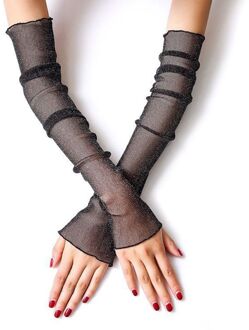 Vrouwen Meisjes Ultradunne Sheer Glitter Mesh Lange Kanten Handschoenen Metallic Shimmer Effen Kleur Uv Bescherming Arm Mouwen Ruches nee.1