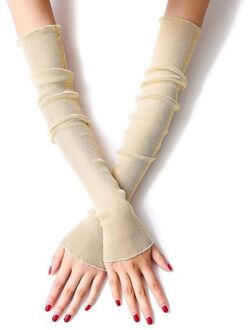 Vrouwen Meisjes Ultradunne Sheer Glitter Mesh Lange Kanten Handschoenen Metallic Shimmer Effen Kleur Uv Bescherming Arm Mouwen Ruches nee.3