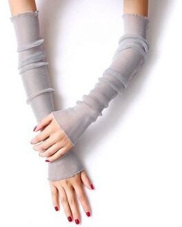 Vrouwen Meisjes Ultradunne Sheer Glitter Mesh Lange Kanten Handschoenen Metallic Shimmer Effen Kleur Uv Bescherming Arm Mouwen Ruches nee.4