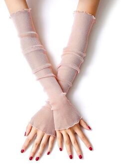 Vrouwen Meisjes Ultradunne Sheer Glitter Mesh Lange Kanten Handschoenen Metallic Shimmer Effen Kleur Uv Bescherming Arm Mouwen Ruches nee.5
