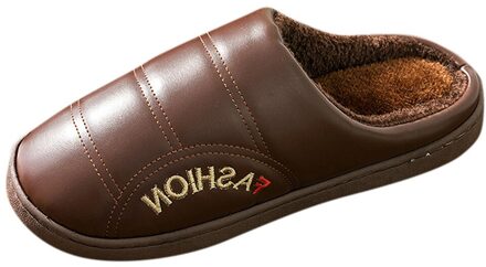Vrouwen Mens Koppels Warm Antislip Vloer Lederen Slippers Indoor Slaapkamer Schoenen Chaussures Femme Домашние Тапочки koffie / 42