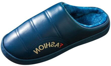 Vrouwen Mens Koppels Warm Antislip Vloer Lederen Slippers Indoor Slaapkamer Schoenen Chaussures Femme Домашние Тапочки marine / 42