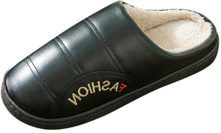 Vrouwen Mens Koppels Warm Antislip Vloer Lederen Slippers Indoor Slaapkamer Schoenen Chaussures Femme Домашние Тапочки zwart / 44