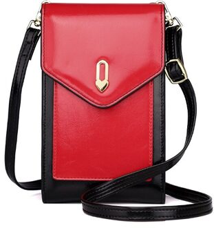 Vrouwen Messenger Bag Telefoon Portemonnees Mini Crossbody Tassen Pu Leer Olie Wax Leer Vrouwelijke Sholder tas zwart-rood