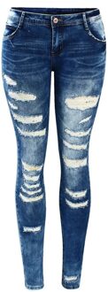 Vrouwen Mode Blauw Laagbouw Skinny Verontruste Gewassen Stretch Denim Jeans Voor Vrouwen Ripped Broek Xxl
