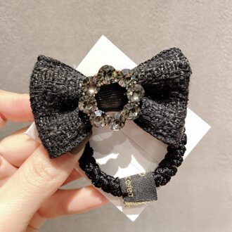 Vrouwen Mode Bow Hair Ties Lady Rhinestone Hoofd Touw zwart