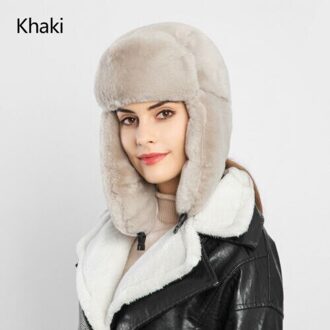 Vrouwen Mode Dikke Pluizige Faux Fur Bomber Hoeden Winter Ear Bescherm Warmer Effen Kleur Ski Cap Zwart Wit Bruin Grijs khaki