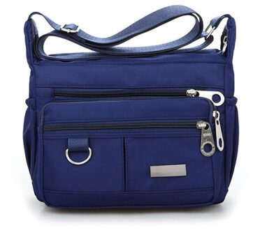 Vrouwen Mode Effen Kleur Rits Waterdichte Nylon Schoudertas Crossbody Tas Bolsa feminina #45 donker blauw