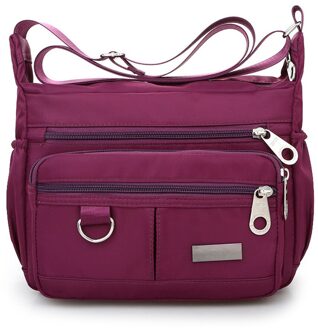 Vrouwen Mode Effen Kleur Rits Waterdichte Nylon Schoudertas Crossbody Tas Bolsa feminina #45 paars