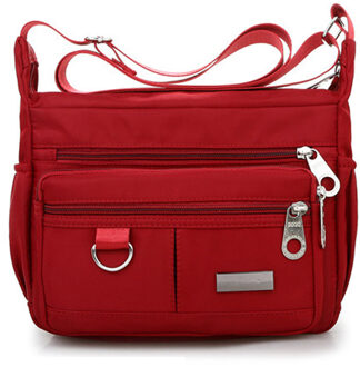 Vrouwen Mode Effen Kleur Rits Waterdichte Nylon Schoudertas Crossbody Tas Bolsa feminina #45 rood