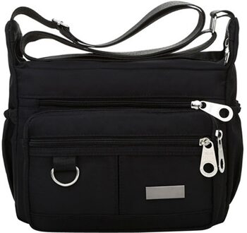Vrouwen Mode Effen Kleur Rits Waterdichte Nylon Schoudertas Crossbody Tas Bolsa feminina #45 zwart
