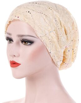 Vrouwen Mode Kant Tulband Sjaal Caps Zomer Herfst Moslim Cap Chemo Beanie Hoed Vrouwen Haar Accessoires Vrouwelijke Tulband Beige