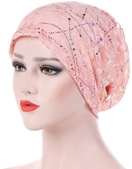 Vrouwen Mode Kant Tulband Sjaal Caps Zomer Herfst Moslim Cap Chemo Beanie Hoed Vrouwen Haar Accessoires Vrouwelijke Tulband Roze