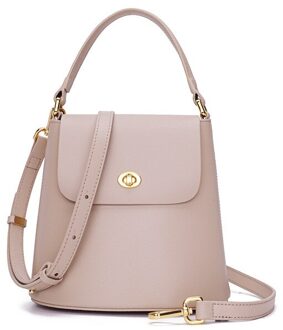 Vrouwen Mode Lederen Beknopte Mini Handtas Elegante Schoudertas Kantoor Dagelijks Dame Emmer Zak Crossbody Tas Beige