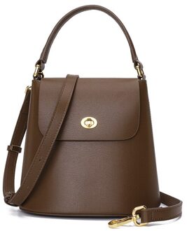 Vrouwen Mode Lederen Beknopte Mini Handtas Elegante Schoudertas Kantoor Dagelijks Dame Emmer Zak Crossbody Tas koffie