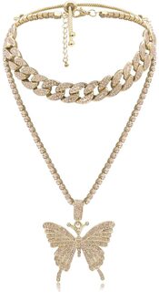 Vrouwen Mode Punk Stijl Rhinestone Vlinder Hanger Collier Sieraden gouden