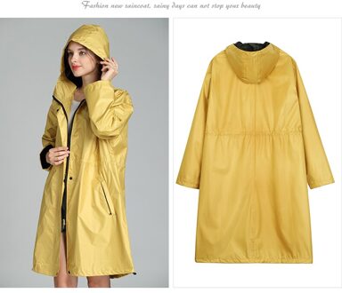 Vrouwen Mode Regenjas Regenjas Met Kap Rits Zakken Voor Outdoor Wandelen Touring Windscherm Jas geel / Xl