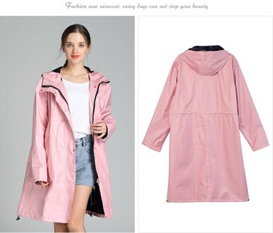 Vrouwen Mode Regenjas Regenjas Met Kap Rits Zakken Voor Outdoor Wandelen Touring Windscherm Jas roze / Xl