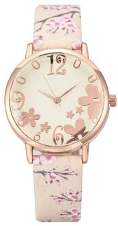 Vrouwen Mode Reliëf Bloemen Kleine Verse Gedrukt Riem Student Quartz Horloge Montre Femme Reloj Mujer Licht Geel