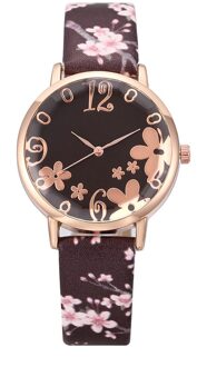 Vrouwen Mode Reliëf Bloemen Kleine Verse Gedrukt Riem Student Quartz Horloge Montre Femme Reloj Mujer Paars