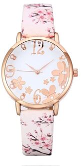 Vrouwen Mode Reliëf Bloemen Kleine Verse Gedrukt Riem Student Quartz Horloge Montre Femme Reloj Mujer wit
