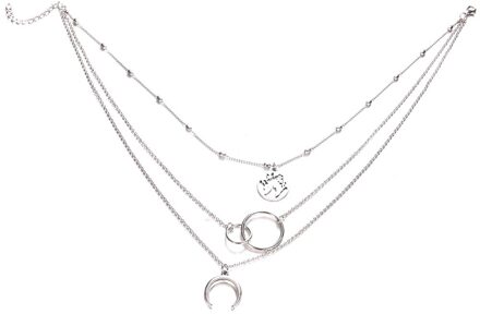 Vrouwen Mode Retro Maan Wereldkaart Cirkel Hanger Multilayer Ketting Charm Sieraden Accessoires Christmas zilver