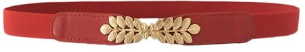 Vrouwen Mode Riem Smalle Stretch Jurk Riem Dunne Gesp Tailleband Rood