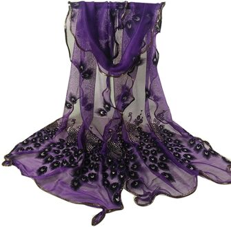 Vrouwen Mode Sjaals Pauw Bloem Geborduurde Kant Sjaal Dames Zomer Lange Soft Wrap Shawl Party Bruiloft Bandana Hijab paars