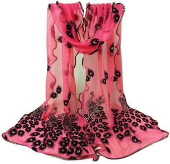 Vrouwen Mode Sjaals Pauw Bloem Geborduurde Kant Sjaal Dames Zomer Lange Soft Wrap Shawl Party Bruiloft Bandana Hijab watermeloen rood