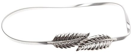 Vrouwen Mode Stijlvolle Metalen Gouden Zilveren Bladeren Ketting Riem Taille Elasticiteit Taille Riem Kleding Jurk Decoratie Sliver