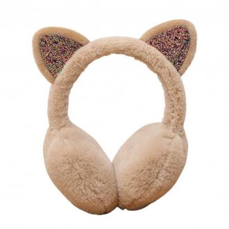 Vrouwen Mooie Winter Katten Oor Warmer Shiny Glitter Oorbeschermer Koude Bescherming Warmer Oorbeschermers Oor Cover Protector Outdoor Oorwarmers khaki