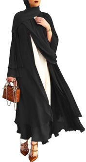 Vrouwen Moslim Lange Mouwen Flowy Maxi Vest Islamitische Open Voorzijde Kimono Abaya Gewaad Turkije Kaftan Effen Kleur Belted Loose Dubai C 1 / S