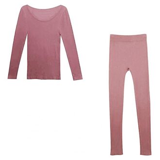 Vrouwen Nachtkleding 2 Stuks Lente Hals Top Lange Broek Roze Paars Thermisch Ondergoed Elastische Warme Zachte Nachtkleding Set Thuis outfit