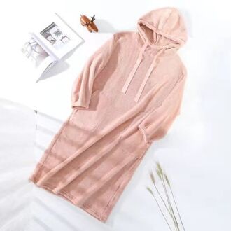Vrouwen Nightgowns Coral Fleece Effen Met Hoed Trekkoord Thicken Warm Thuis Zachte Vrouwtjes Leisure Nachtkleding Chic Trendy Sleepshirts roze / L