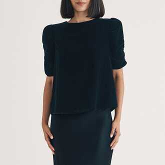 Vrouwen Nobodys Child Fluwelen Top met Verzamelde Mouwen in Marineblauw - maat Navy