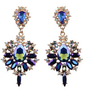 Vrouwen Oorbellen Kleurrijke Bloem Grote Brand Luxe Starburst Hanger Crystal Stud Gem Verklaring Oorbellen Sieraden veelkleurig