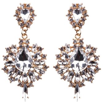 Vrouwen Oorbellen Kleurrijke Bloem Grote Brand Luxe Starburst Hanger Crystal Stud Gem Verklaring Oorbellen Sieraden wit