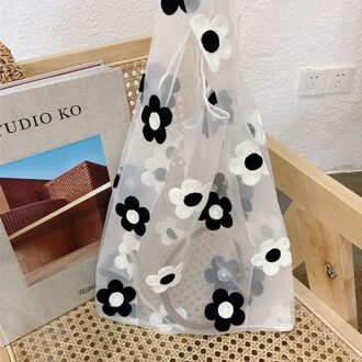 Vrouwen Opvouwbare Recycle Herbruikbare Handtassen Mesh Borduurwerk Light Clear Organza Jelly Boodschappentas Bloemen Tote Bag zon bloem