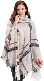 Vrouwen Outdoor Sjaal, Boho Losse Kwastje Plaid Poncho Coltrui Jumper Gebreide Oversized Trui Top S39dt Beige