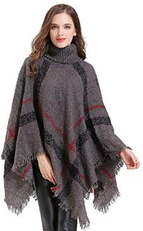 Vrouwen Outdoor Sjaal, Boho Losse Kwastje Plaid Poncho Coltrui Jumper Gebreide Oversized Trui Top S39dt donker grijs