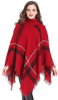 Vrouwen Outdoor Sjaal, Boho Losse Kwastje Plaid Poncho Coltrui Jumper Gebreide Oversized Trui Top S39dt Rood