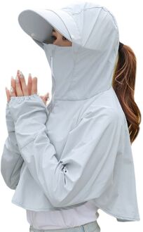 Vrouwen Outdoor Zonnebrandcrème Beschermende Cap Met Verwisselbare Nek Deksel Gezichtsmasker Sjaal Uv Bescherming Lange Mouwen Hooded Shirt grijs